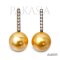 10.6 mm and 10.6 mm, Gold South Sea Pearl, CZ Row Stick Pearl, Stud Earrings