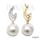 (PSL) 14.8 mm, Aurora Phoenix, White South Sea Pearl, Three Stripe Drop Diamond Paved Dangle Pearl Stud Earrings