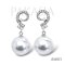 (PSL) 13.0 mm, Aurora Phoenix, White South Sea Pearl, Diamond Paved Dangle Pearl Stud Earrings