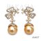 Approx. 12.0 mm, Gold South Sea Pearl, Butterfly Moissanite Dangle Pearl Stud Earrings