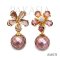 8.2 mm and 8.3 mm, Hanashinju, Freshwater Pearl, Tourmaline Flower Dangle Pearl Jacket, Stud Earrings