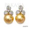 12.2 mm and 12.4 mm, Gold South Sea Pearl, Three Petals Diamond Pearl, Stud Earrings