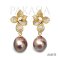 Approx. 11.0-12.0 mm, Edison Pearl, Flower CZ Dangle Pearl, Stud Earrings
