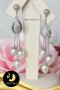 ต่างหูดอกการเวกมุกระย้าประดับพลอยแท้ White Topaz มุกน้ำจืดคัดเกรด สีขาว ทรงหยดน้ำ  ขนาด 7 mm เกรด AA+ ตัวเรือนเงินแท้ 92.5 ชุบทองคำขาว ประดับพลอยแท้ White Topaz 5 ct / E843 / 31.1.64