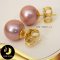 ต่างหูติดหู มุก Edison คัดเกรด สีม่วง ทรงกลม ขนาด 11 mm ตัวเรือนเงินแท้ชุบทอง / E789