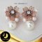 ต่างหูดอกซากุระประดับมุก ตัวเรือนเงินแท้ ชุบ Pink Gold ประดับพลอยแท้ White Topaz / E824