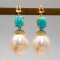 Approx. 13.0 mm, Gold South sea Pearl, Stud Turquoise Dangle Pearl Earrings