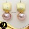 ต่างหู Stud แป้นสี่เหลี่ยมพ่นทราย ห้อยมุก Edison คัดเกรด สีพีช-โอลด์โรส ทรงกลม ขนาด 8-9 mm เกรด AA+ ตัวเรือนเงินแท้ 92.5 ชุบทอง พ่นทราย /ตก017 / 10.3.64