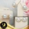 ต่างหู Stud ฐานมุกล้อมพลอยแท้ครึ่งใบ มุก South Sea คัดเกรด สีขาว ทรงกลม ขนาด 10 mm เกรด AA+ ตัวเรือนเงินแท้ 92.5 ชุบทอง ประดับพลอยแท้ White Topaz / ตก025 / 10.3.64