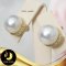 ต่างหู Stud ฐานมุกล้อมพลอยแท้ครึ่งใบ มุก South Sea คัดเกรด สีขาว ทรงกลม ขนาด 10 mm เกรด AA+ ตัวเรือนเงินแท้ 92.5 ชุบทอง ประดับพลอยแท้ White Topaz / ตก025 / 10.3.64