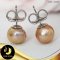 ต่างหู Stud ติดหูมุกเม็ดเดี่ยว มุก Ripple Pearl น้ำจืดคัดเกรด สีม่วง พีช-โอลด์โรส ทรงบารอก ขนาด 9-10 mm เกรด AA+ ตัวเรือนเงินแท้ 92.5 ชุบทองคำขาว  / ตก035 / 10.3.64
