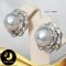 ต่างหู Stud มุกดอกมะลิซ้อนประดับเพชร มุก South Sea สีขาว - White Silver ทรงกลม ขนาด 12 mm เกรด AA+ ตัวเรือนต่างหูเงินแท้ 92.5 ชุบทองคำขาว ประดับเพชร CZ / 17.3.64