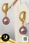 ต่างหูใบเรือห้อยมุกเม็ดเดี่ยว มุก Edison น้ำจืดคัดเกรด สีม่วง ทรงกลม ขนาด 8.5 mm เกรด AA+  ตัวเรือนใบเรือ เงินแท้ 92.5 ชุบทองด้าน / 24.3.64