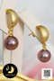 ต่างหูใบเรือห้อยมุกเม็ดเดี่ยว มุก Edison น้ำจืดคัดเกรด สีม่วง ทรงกลม ขนาด 8.5 mm เกรด AA+  ตัวเรือนใบเรือ เงินแท้ 92.5 ชุบทองด้าน / 24.3.64