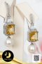 ต่างหูพลอยแท้ Citrine ใหญ่ ห้อยไข่มุก Edison น้ำจืดคัดเกรด สีขาว ทรงกลม ขนาด 7.5-8 mm เกรด AAA ตัวเรือนต่างหู Fish Hooks เงินแท้ 92.5 ชุบทองคำขาว ประดับพลอยแท้ Citrine และ White Topaz 5.2 ct / 28.4.64