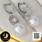 ต่างหู Jacket ส่วนห้วยห่วงใหญ่ประดับเพชรบาเก็ตห้อยไข่มุก South sea คัดเกรด สีขาว ทรงกลม ขนาด 13 mm เกรด AA ตัวเรือน Latch Back และส่วนห้อย เงินแท้ 92.5 ชุบทองคำขาว ประดับเพชร CZ / 9.5.64