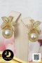 ต่างหูดอกลิลลี่ประดับเพชร CZ ห้อยไข่มุก South Sea น้ำเค็มคัดเกรด สีทอง-Ligh Gold  ขนาด 12 mm เกรด AA+ ตัวเรือนต่างหูดอกลิลลี่ เงินแท้ 92.5 ชุบทอง ประดับเพชร CZ / 5.5.64