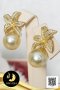 ต่างหูดอกลิลลี่ประดับเพชร CZ ห้อยไข่มุก South Sea น้ำเค็มคัดเกรด สีทอง-Ligh Gold  ขนาด 12 mm เกรด AA+ ตัวเรือนต่างหูดอกลิลลี่ เงินแท้ 92.5 ชุบทอง ประดับเพชร CZ / 5.5.64
