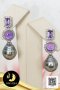 ต่างหูพลอยแท้ Amethyst 2 style ล้อมพลอย White Topaz ห้อยไข่มุกตาฮิติน้ำเค็มคัดเกรด สีดำ-เทา ทรงหยดน้ำ-บารอก ขนาด 9-10 mmเกรด AA+ ตัวเรือนต่างหูเงินแท้ 92.5 ชุบทองคำขาว ประดับ พลอยแท้ Amethyst ทรงบาเก็ตและทรงโดม ล้อมพลอยแท้  ความยาวประมาณ 1.5 cm. / 16.5.64
