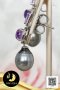 ต่างหูพลอยแท้ Amethyst 2 style ล้อมพลอย White Topaz ห้อยไข่มุกตาฮิติน้ำเค็มคัดเกรด สีดำ-เทา ทรงหยดน้ำ-บารอก ขนาด 9-10 mmเกรด AA+ ตัวเรือนต่างหูเงินแท้ 92.5 ชุบทองคำขาว ประดับ พลอยแท้ Amethyst ทรงบาเก็ตและทรงโดม ล้อมพลอยแท้  ความยาวประมาณ 1.5 cm. / 16.5.64