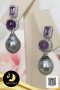 ต่างหูพลอยแท้ Amethyst 2 style ล้อมพลอย White Topaz ห้อยไข่มุกตาฮิติน้ำเค็มคัดเกรด สีดำ-เทา ทรงหยดน้ำ-บารอก ขนาด 9-10 mmเกรด AA+ ตัวเรือนต่างหูเงินแท้ 92.5 ชุบทองคำขาว ประดับ พลอยแท้ Amethyst ทรงบาเก็ตและทรงโดม ล้อมพลอยแท้  ความยาวประมาณ 1.5 cm. / 16.5.64