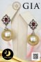 [GIA] ต่างหูดาวกระจายล้อมพลอยแท้ Garnet ล้อม White topaz ห้อยไข่มุก South sea น้ำเค็มคัดเกรด สีทอง  Middle-Deep Gold ทรงเกือบกลม-กลม ขนาด 13 mm เกรด AA+ [ไข่มุกผ่านการตรวจรับรองคุณภาพจาก สถาบัน GIA (code: 0171-0180/ 1,221)]  / 6.6.64