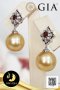 [GIA] ต่างหูดาวกระจายล้อมพลอยแท้ Garnet ล้อม White topaz ห้อยไข่มุก South sea น้ำเค็มคัดเกรด สีทอง  Middle-Deep Gold ทรงเกือบกลม-กลม ขนาด 13 mm เกรด AA+ [ไข่มุกผ่านการตรวจรับรองคุณภาพจาก สถาบัน GIA (code: 0171-0180/ 1,221)]  / 6.6.64