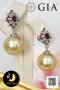 [GIA] ต่างหูดาวกระจายล้อมพลอยแท้ Garnet ล้อม White topaz ห้อยไข่มุก South sea น้ำเค็มคัดเกรด สีทอง  Middle-Deep Gold ทรงเกือบกลม-กลม ขนาด 13 mm เกรด AA+ [ไข่มุกผ่านการตรวจรับรองคุณภาพจาก สถาบัน GIA (code: 0171-0180/ 1,221)]  / 6.6.64