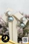 ต่างหู Opal ฐานมงกุฎ Jacket หางหนูห้อยไข่มุก ตาฮิติ น้ำเค็มคัดเกรด สีเทา ทรงกลม ขนาด 9-9.5 mm เกรด AA+ ตัวเรือนต่างหูเงินแท้ 92.5 ชุบทองคำขาว / 27.6.64