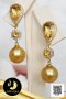 ต่างหูพลอย Citrine ทรงหยดน้ำจัมโบ้ คั่นตัวเรือนฝังพลอยหกเหลี่ยม ห้อยไข่มุก South Sea น้ำเค็มคัดเกรด สีทอง Deep Gold ทรงเกือบกลม-กลม ขนาด 11 mm เกรด AA+ ตัวเรือนต่างหู เงินแท้ 92.5 ชุบทอง ประดับพลอยแท้ Citrine 3 ct / 18.7.64