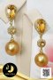 ต่างหูพลอย Citrine ทรงหยดน้ำจัมโบ้ คั่นตัวเรือนฝังพลอยหกเหลี่ยม ห้อยไข่มุก South Sea น้ำเค็มคัดเกรด สีทอง Deep Gold ทรงเกือบกลม-กลม ขนาด 11 mm เกรด AA+ ตัวเรือนต่างหู เงินแท้ 92.5 ชุบทอง ประดับพลอยแท้ Citrine 3 ct / 18.7.64