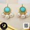 ต่างหู Stud Turquoise ทรงโดม ประดับไข่มุก 3 เม็ด ไข่มุกน้ำจืดคัดเกรด สีขาว ทรงกลม ขนาด 4.5-5 mm เกรด AAA ตัวเรือนต่างหู เงินแท้ 92.5 ชุบทอง ประดับ Turqoise ทรงโดม 2 ct / 21.7.64