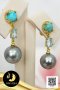 ต่างหู Turquoise ทรงโดม ห้อยพลอยแท้ Sky Blue Topaz และไข่มุกตาฮิติน้ำเค็มคัดเกรด สีเทา ทรงเกือบกลม-กลม ขนาด 10 mm เกรด AA+ ตัวเรือนต่างหูเงินแท้ 92.5 ชุบทอง ประดับ Turquoise และพลอยแท้ Sky Blue Topaz 3 ct / 25.7.64