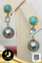 ต่างหู Turquoise ทรงโดม ห้อยพลอยแท้ Sky Blue Topaz และไข่มุกตาฮิติน้ำเค็มคัดเกรด สีเทา ทรงเกือบกลม-กลม ขนาด 10 mm เกรด AA+ ตัวเรือนต่างหูเงินแท้ 92.5 ชุบทอง ประดับ Turquoise และพลอยแท้ Sky Blue Topaz 3 ct / 25.7.64