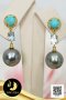 ต่างหู Turquoise ทรงโดม ห้อยพลอยแท้ Sky Blue Topaz และไข่มุกตาฮิติน้ำเค็มคัดเกรด สีเทา ทรงเกือบกลม-กลม ขนาด 10 mm เกรด AA+ ตัวเรือนต่างหูเงินแท้ 92.5 ชุบทอง ประดับ Turquoise และพลอยแท้ Sky Blue Topaz 3 ct / 25.7.64
