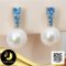 ต่างหู stud ติดหูพลอยแท้ Sky Blue Topaz ไล่ระดับ 3 เม็ด ห้อยไข่มุก Edison น้ำจืดคัดเกรด สีขาว ทรงกลม ขนาด 7.5 mm เกรด AA+ ตัวเรือนต่างหูแบบ Stud เงินแท้ 92.5 ชุบทองคำขาว ประดับพลอยแท้ Sky Blue Topaz 1 ct. / 11.8.64