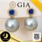 [GIA] ต่างหูไพลินล้อมเพทาย ห้อยไข่มุกตาฮิติน้ำเค็มคัดเกรด สีเทา-ฟ้า ทรงกลม ขนาด 12 mm เกรด AA+  (ไข่มุกผ่านการตรวจรับรองคุณภาพจาก สถาบัน GIA, Tahitian 1,199 Lot) ตัวเรือนต่างหู ทองแท้ 18k (น้ำหนักทอง 1.21g) ประดับไพลินและเพทาย CZ / 11.8.64