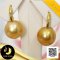 ต่างหู Latch Back เกลี้ยงหน้าลิ่มเม็ดข้าวสาร ห้อยไข่มุก South Sea สีทอง Dark Golden ทรงเกือบกลม-กลม ขนาดจัมโบ้ 14 mm เกรด AA+ ตัวเรือนต่างหูแบบ Latch Back ทองแท้ 18k (น้ำหนักทอง 1.5g) / 15.8.64