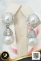 ต่างหูพลอยแท้ล้อมไข่มุก ห้อยไข่มุกฝาครอบร่มพลอยแท้ White Topaz ไข่มุก South Sea น้ำเค็มคัดเกรด สีขาว ทรงเกือบกลม - บารอก ขนาด 10-12 mm เกรด AA+ ตัวเรือนต่างหู เงินแท้ 92.5 ชุบทองคำขาว ประดับพลอยแท้ White Topaz / 7.11.64
