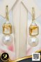 ต่างหูพลอยแท้ Citrine ใหญ่ ห้อยไข่มุก Edison น้ำจืดคัดเกรด สีขาว ทรงกลม Off-Round ขนาด 11 mm เกรด AA+ ตัวเรือนต่างหู Fish Hooks เงินแท้ 92.5 ชุบทอง ประดับพลอยแท้ Citrine และ White Topaz 5.2 ct / 17.11.64