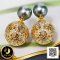 ต่างหู Stud สไตล์ดิออร์ ทับหลังบอลใหญ่ลายดอกเข็มประดับเพชร ไข่มุก Tahitian Pearl สายพันธุ์น้ำเค็มคัดเกรด สีเทา ทรงเกือบกลม ขนาด 8.0-9.0 mm เกรด AA-AA+ (มาตรฐาน PGS) ตัวเรือนวัสดุเงินแท้ 925 ชุบสีทอง ประดับเพชร White CZ / 3.4.65