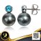 ต่างหูหมุดพลอยแท้ไข่มุก Tahitian Pearl สายพันธุ์น้ำเค็มคัดเกรด สีเทา ทรงกลม ขนาด 11.0-11.5 mm เกรด AA-AA+ (มาตรฐาน PGS) ตัวเรือนต่างหู วัสดุเงินแท้ 925 ชุบสีทองคำขาว ประดับพลอยแท้ Swiss Blue Topaz / 8.5.65