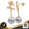 ต่างหูโบว์ประดับเพชร หางย้อย ห้อยเพชรตุ๊งติ๊งและไข่มุก Tahitian Pearl สายพันธุ์น้ำเค็มคัดเกรด สีเทา ทรงเกือบกลม ขนาด 10.0-10.5 mm เกรด AA ตัวเรือนต่างหู วัสดุเงินแท้ 925 ชุบสีทอง ประดับเพชร CZ /15.5.65