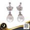 ต่างหูดอกแพงพวยประดับเพชรห้อยไข่มุก Edison สายพันธุ์น้ำจืดคัดเกรด สีขาว ทรงเกือบกลม ขนาด 11.0-11.5 mm เกรด AA-AA+ ตัวเรือนต่างหู วัสดุเงินแท้ 925 ชุบสีทองคำขาว ประดับเพชร CZ / 26.6.65