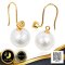 ต่างหู Fish Hooks ทองแท้ 18K หมุดพลอยแท้ White Topaz มี Jacket ห้อยไข่มุก Fujisan Pearl สีขาว / 17.7.65