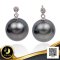 ต่างหูทองขาวหมุดเพชรแท้ ห้อยไข่มุกเม็ดเดี่ยว ไข่มุก Tahitian Pearl สายพันธุ์น้ำเค็มคัดเกรด สีดำ / 31.7.65