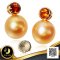 ต่างหูหมุดพลอยแท้ Citrine ไข่มุก South Sea สายพันธุ์น้ำเค็มคัดเกรด สีทอง Deep Gold / 12.8.65