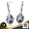 (Royal Gray Lot) ต่างหู "กิ่งกระดังงาประดับพลอย" มีหางหนู ส่วนห้อย Jacket ไข่มุก Tahitian Pearl สีเทา - ฟ้า