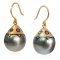 11.40 mm and 11.70 mm, Maki-e Tahitian Pearl, Fish Hooks Earrings