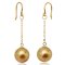 Approx. 9.0-9.5 mm, Gold South Sea Pearl, Fish Hooks Chain Dangle Pearl Earrings